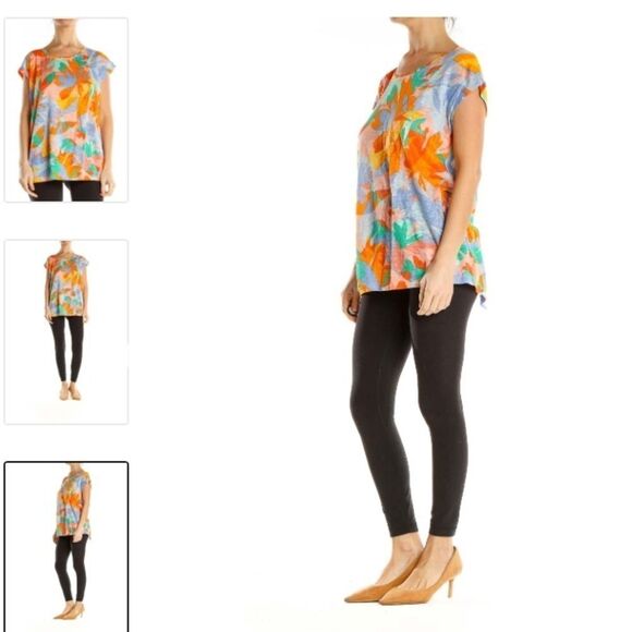 Linen Joie SZ S Peachy Tropical Print Breezy Top Button Down Back Oversized - Picture 4 of 11